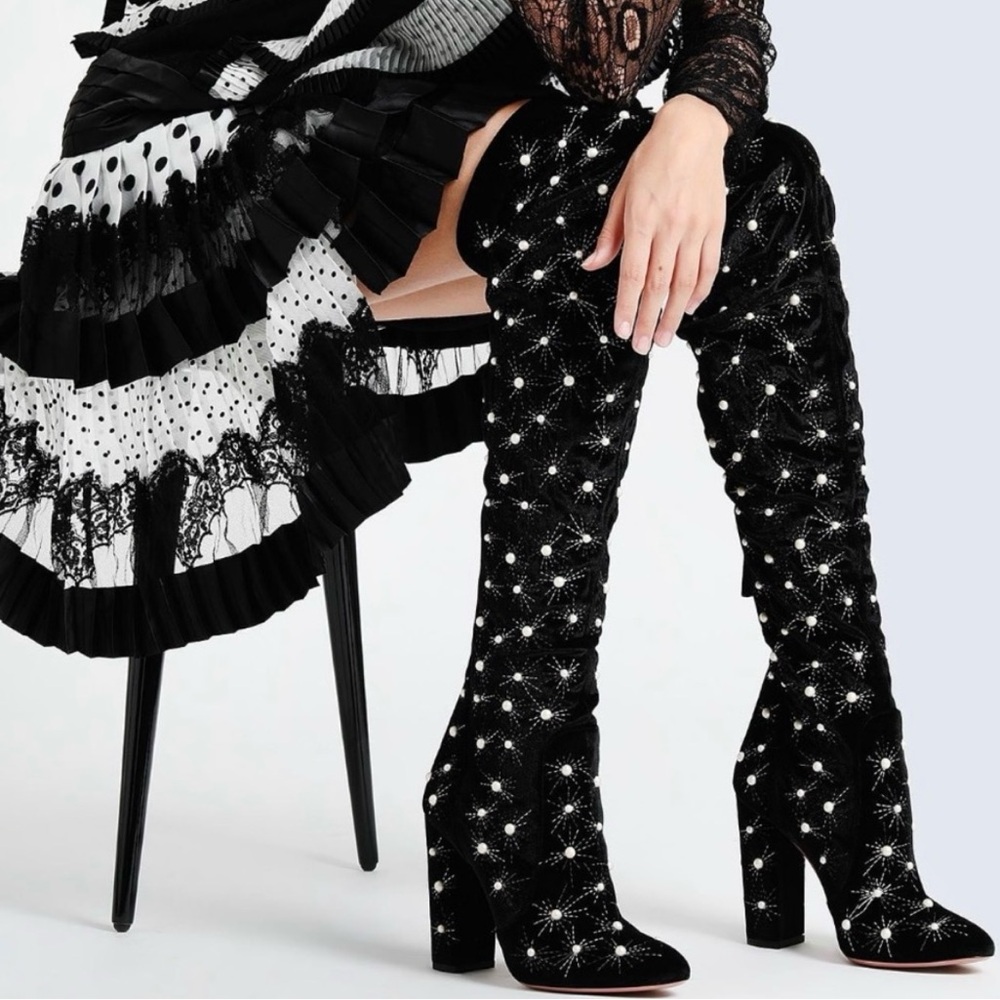 Aquazzura Cosmic Pearl Velvet Heeled Boots